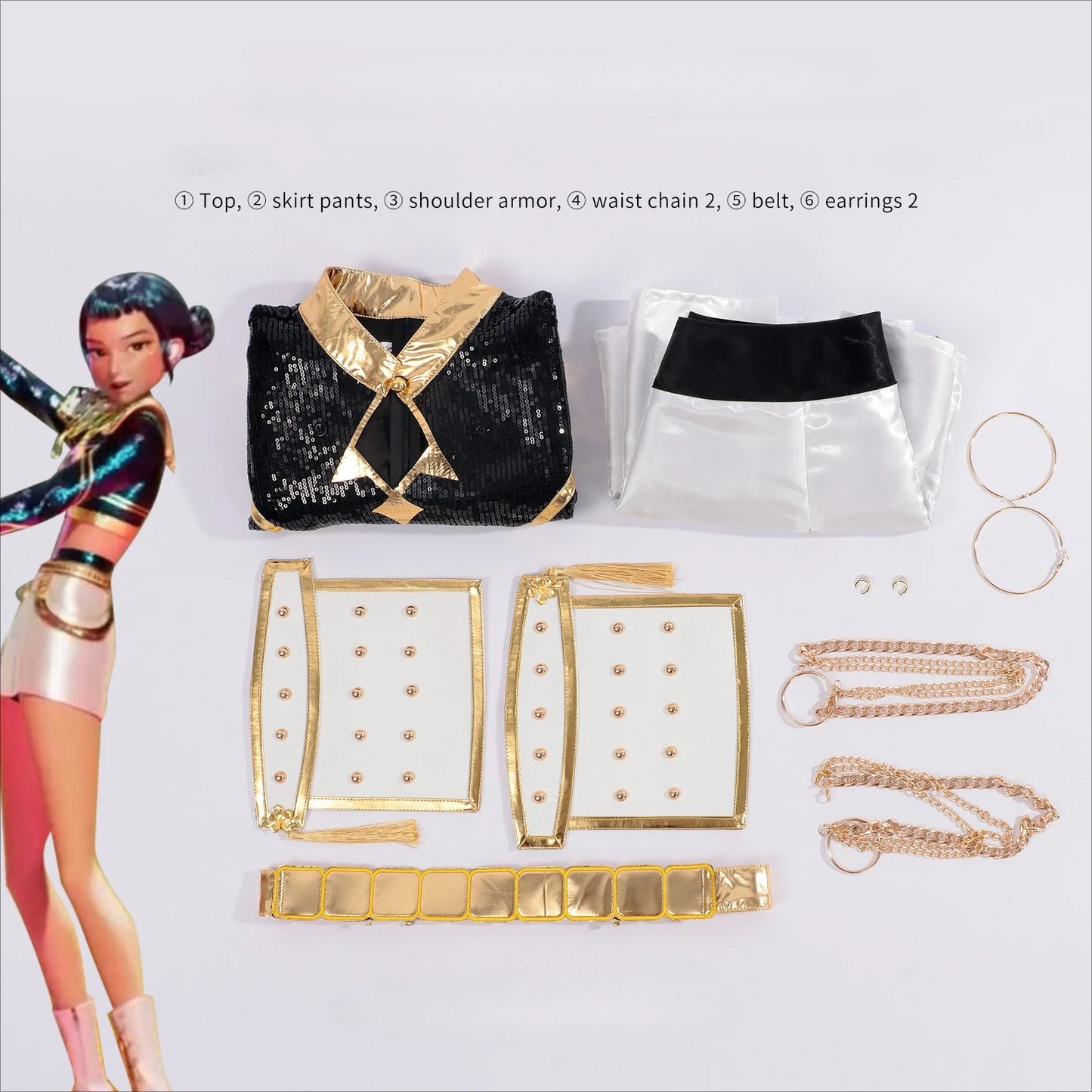 K-Pop Mira Rumi Zoey Cosplay Anime Demon Hunters Cosplay Costume Woman Black/White Gold Party Stage Play Uniform Girl Suit