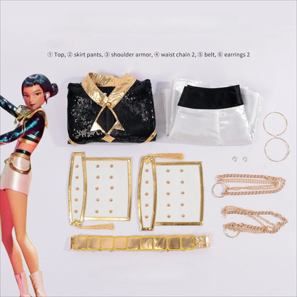 K-Pop Mira Rumi Zoey Cosplay Anime Demon Hunters Cosplay Costume Woman Black/White Gold Party Stage Play Uniform Girl Suit