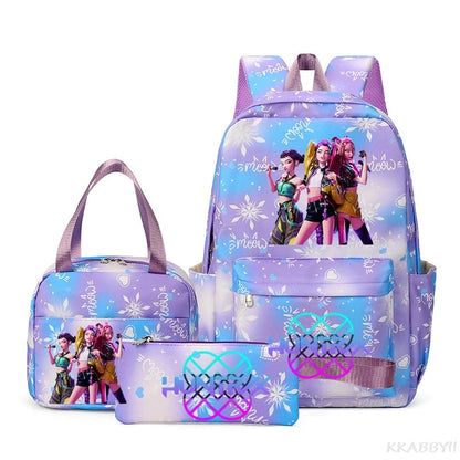 KPop Demon Hunters : Backpack 3pcs set School Bag Lunch Bag Pencil Case Girl Back To School Gift Leisure Mochila Teens Travel Bags