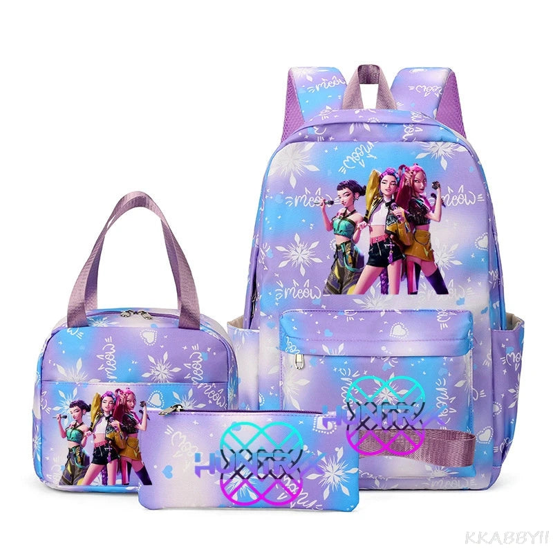 KPop Demon Hunters : Backpack 3pcs set School Bag Lunch Bag Pencil Case Girl Back To School Gift Leisure Mochila Teens Travel Bags