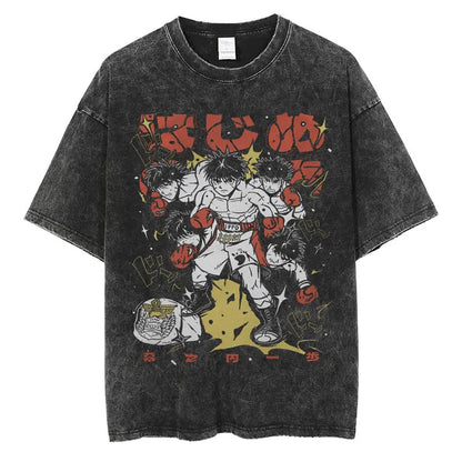 Anime Ippo Makunouchi Manga Graphic Print T-shirt Retro Washed Cotton Oversized Men Women Summer Harajuku Fashion Casual New Tee