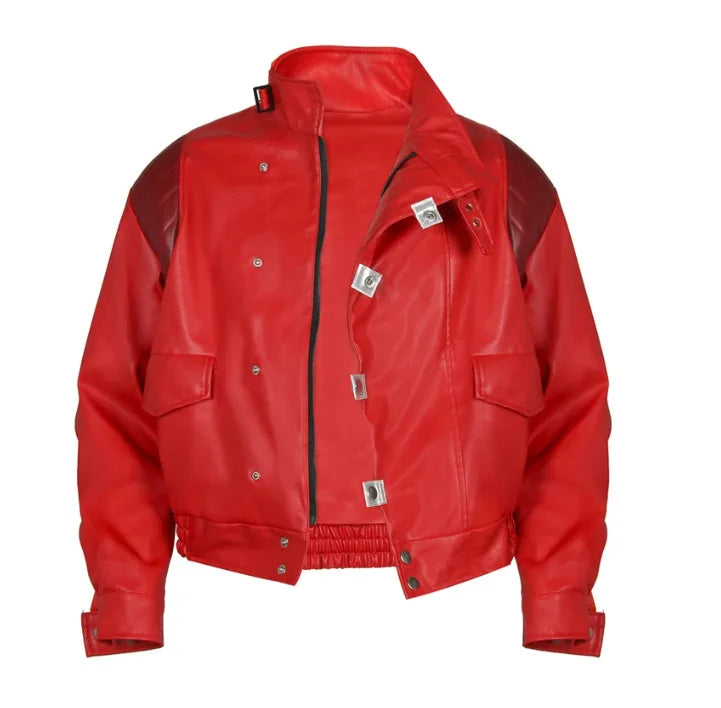 Akira: Shotaro Kaneda Men Cosplay Costume Capsule Embroidered Red Leather Biker Jacket Halloween Party Full Set Outfit