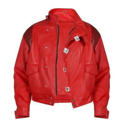 Akira: Shotaro Kaneda Men Cosplay Costume Capsule Embroidered Red Leather Biker Jacket Halloween Party Full Set Outfit