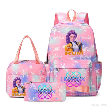 KPop Demon Hunters : Backpack 3pcs set School Bag Lunch Bag Pencil Case Girl Back To School Gift Leisure Mochila Teens Travel Bags
