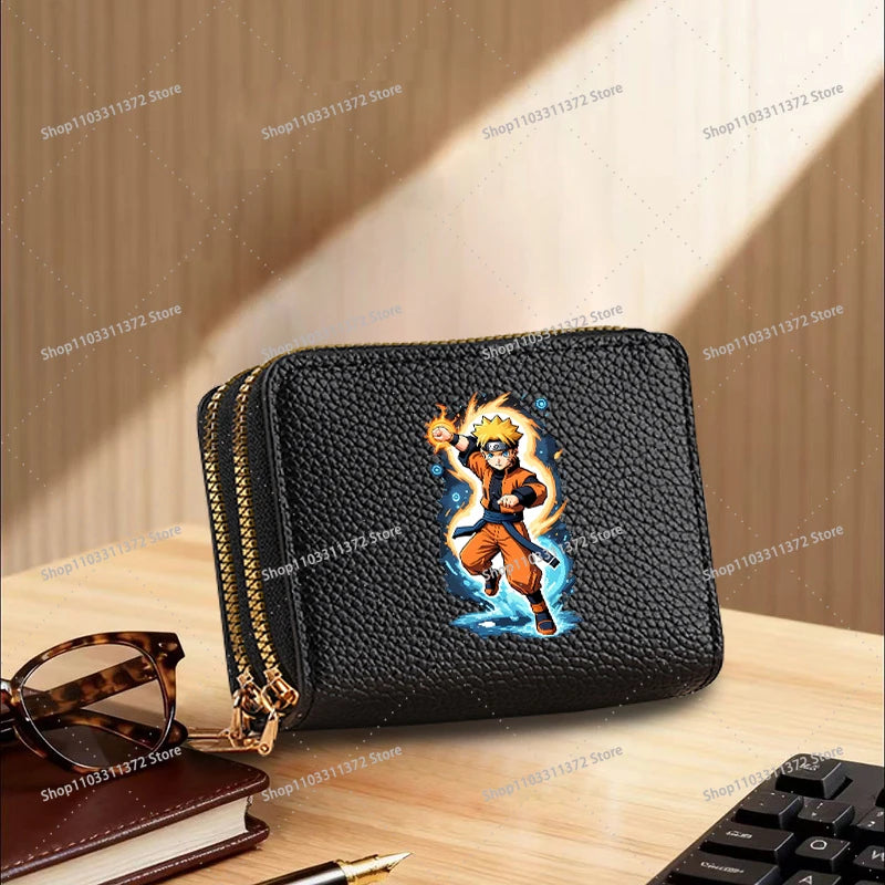 Naruto: Leather Wallet Cute Cartoon Printed Bags Fashion Zipper Short Coin Purse Multi-slot Bank Card Storage Bag Birthday Gift