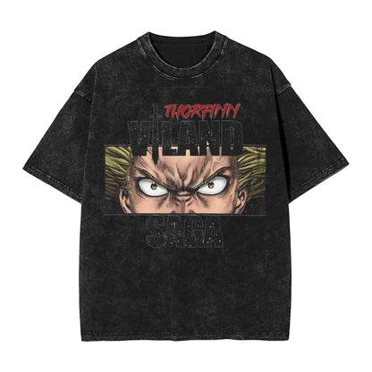 Vinland Saga: T Shirt Hip Hop Washed 100% Cotton Oversize T-Shirts  Streetwear Summer Tee Shirt