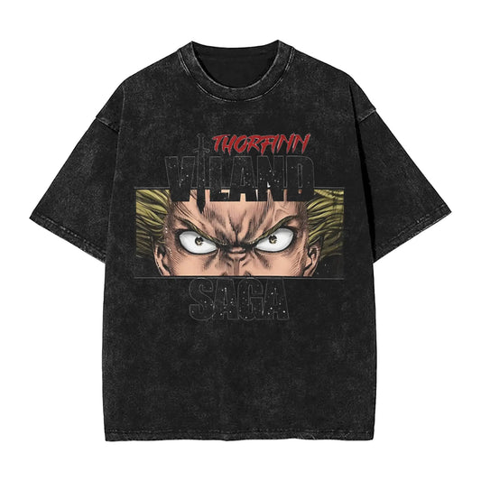 Vinland Saga: T Shirt Hip Hop Washed 100% Cotton Oversize T-Shirts  Streetwear Summer Tee Shirt