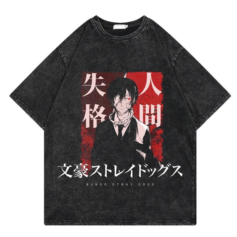 Bungo Stray Dogs: Vintage Washed Tshirt Loose Y2k Streetwear Print Casual 100% Cotton Harajuku Cool Tops Tees For Men Women