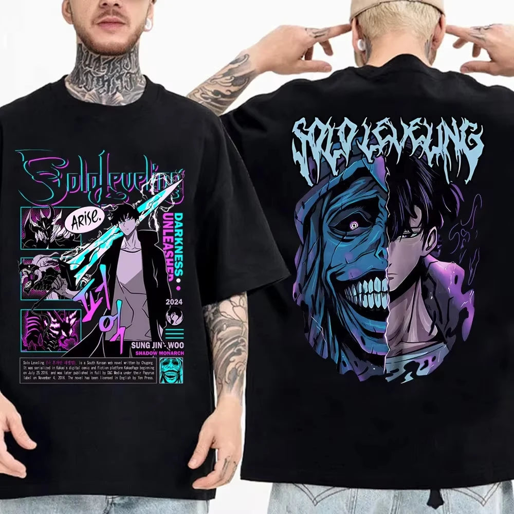 Solo Leveling: T Shirt Men Sung Jinwoo Graphic Tees Harajuku Short Sleeve