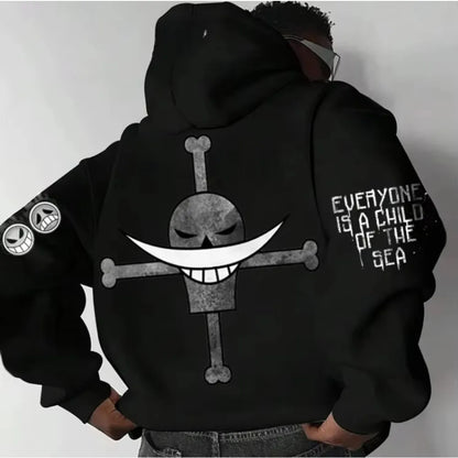 One Piece: White Beard Print Hoodie Autumn Cotton Men's and Women's Casual Loose Japanese Harajuku Parent-child Jumper Top