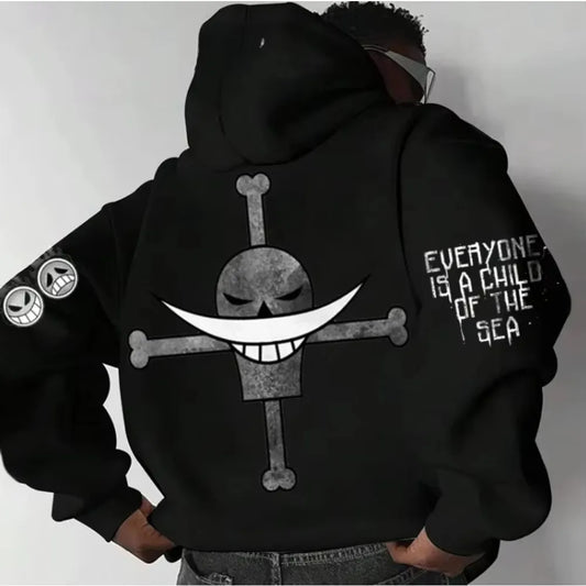 One Piece: White Beard Print Hoodie Autumn Cotton Men's and Women's Casual Loose Japanese Harajuku Parent-child Jumper Top
