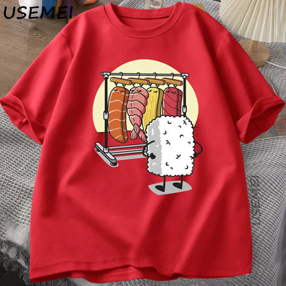 I.L.F.A: Sushi Wardrobe T Shirt Women Men Funny High Quality T-shirt Cotton Graphic T Shirts Loose Short-sleeve Pritned Tshirt Man Tops