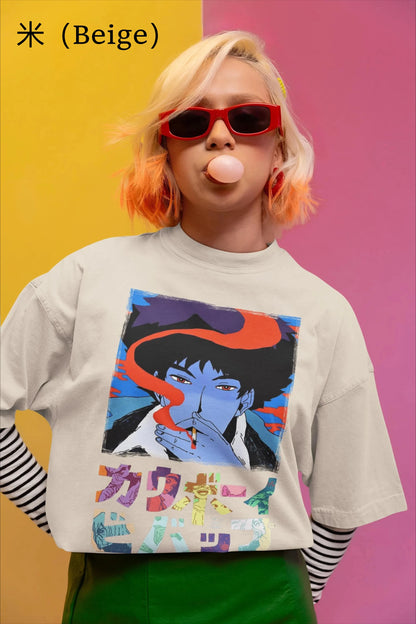 Cowboy Bebop: Retro Spike Spiegel T-Shirt Anime Tee Summer Men's and Women's Loose and Breathable T-shirt Top