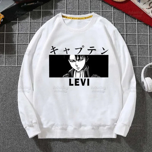 Anime Attack On Titan: Hoodies Autumn Hooded Sweatshirt Levi Ackerman Eye Men Hip Hop Hoodie Classic Hoody Pullover Tops white