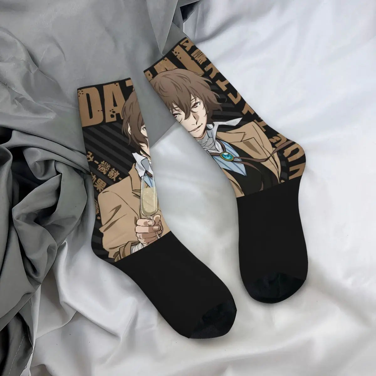 Bungo Stray Dogs: Printed Crew Sock - - Retro Osamu Dazai Crazy Men's compression Socks Unisex Wan Anime Harajuku Pattern