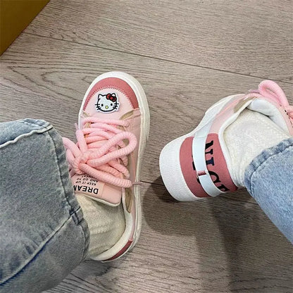 Hello Kitty: Sneaker Kawaii Cartoon Cat Dopamine Canvas Shoes Women Autumn Winter Small Casual Tennis Sports Shoes