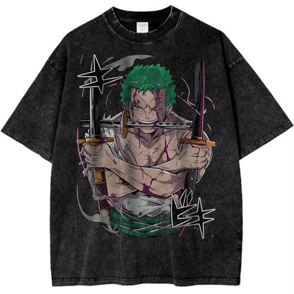 One Piece:  Roronoa Zoro Shirt Anime Retro T-Shirt Illustration Pattern Street Harajuku Summer 2025 New Comfortable Cotton