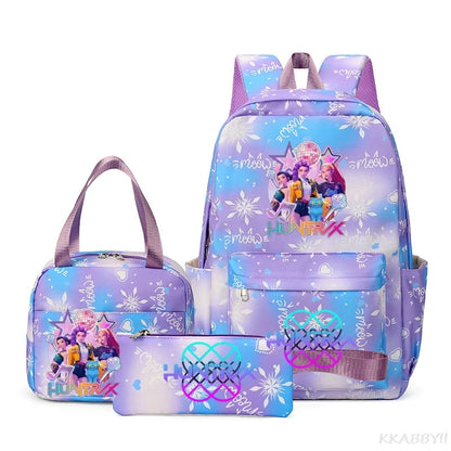 KPop Demon Hunters : Backpack 3pcs set School Bag Lunch Bag Pencil Case Girl Back To School Gift Leisure Mochila Teens Travel Bags