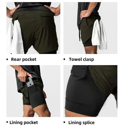 Dragon Ball Goku Anime Gym Shorts Men Double-layer 2-in-1 Sports Pants New Summer Japanese Cartoon Print Beach Pants Streetwear