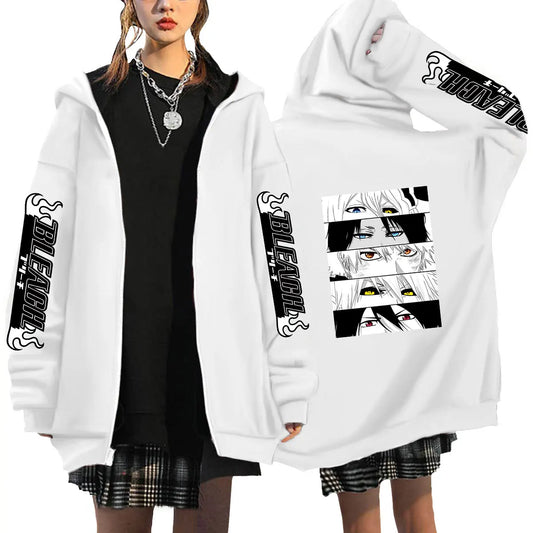 Bleach: Kurosaki Ichigo Printed Hooded Men Women Zip Up Hoodies Casual Loose Sweatshirt Harajuku Unisex Zipper Jacket
