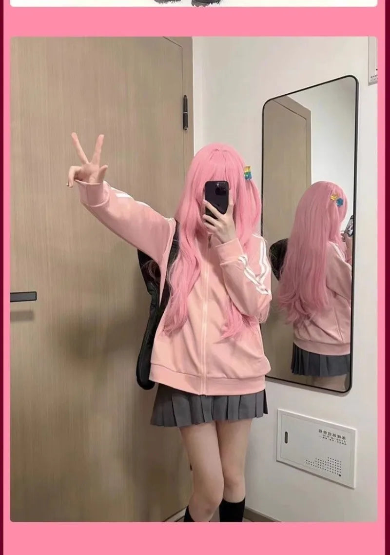 Bocchi The Rock:  Cosplay Gotoh Hitori Costume The Rock Pink School JK Uniform Sportswear Coat Skirt Full Set for Women Girls