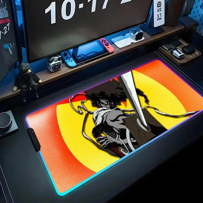 Afro Samurai: Mouse Pad RGB Gaming Mousepad Big LED Pad PC Desk Mat Luminous Mouse Pad Large Keyboard Mats Table Rug With Backlit