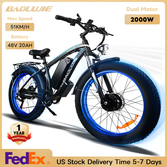 Yowamushi Pedal: Baolujie 2000W Electric Bike with 20AhRemovable Battery 26"×4"Fat Tire Ebike for Adults 35MPH 80MilesElectric Bicycles