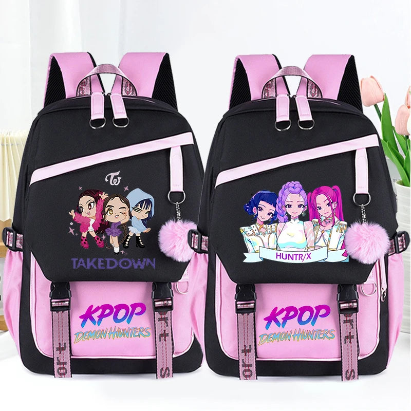 KPop Demon Hunters Fashion Backpack for Boys Girls Anime Cartoon Schoolbag Students Large Capacity Book Stationery Storage Bag