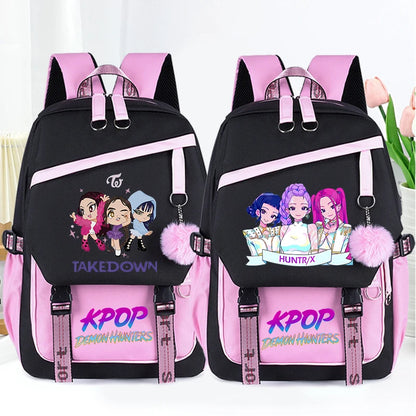 KPop Demon Hunters Fashion Backpack for Boys Girls Anime Cartoon Schoolbag Students Large Capacity Book Stationery Storage Bag