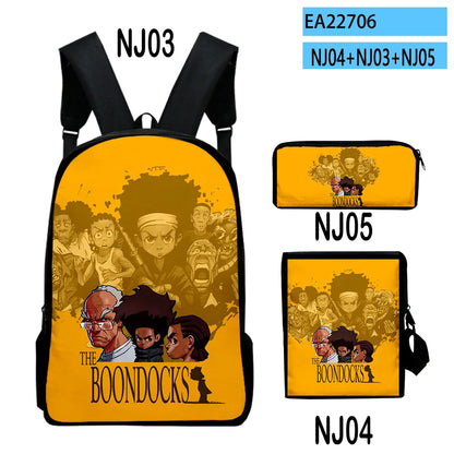 The Boondocks: Harajuku Popular   3D Print 3pcs/Set pupil School Bags Laptop Daypack Backpack Inclined shoulder bag Pencil Case
