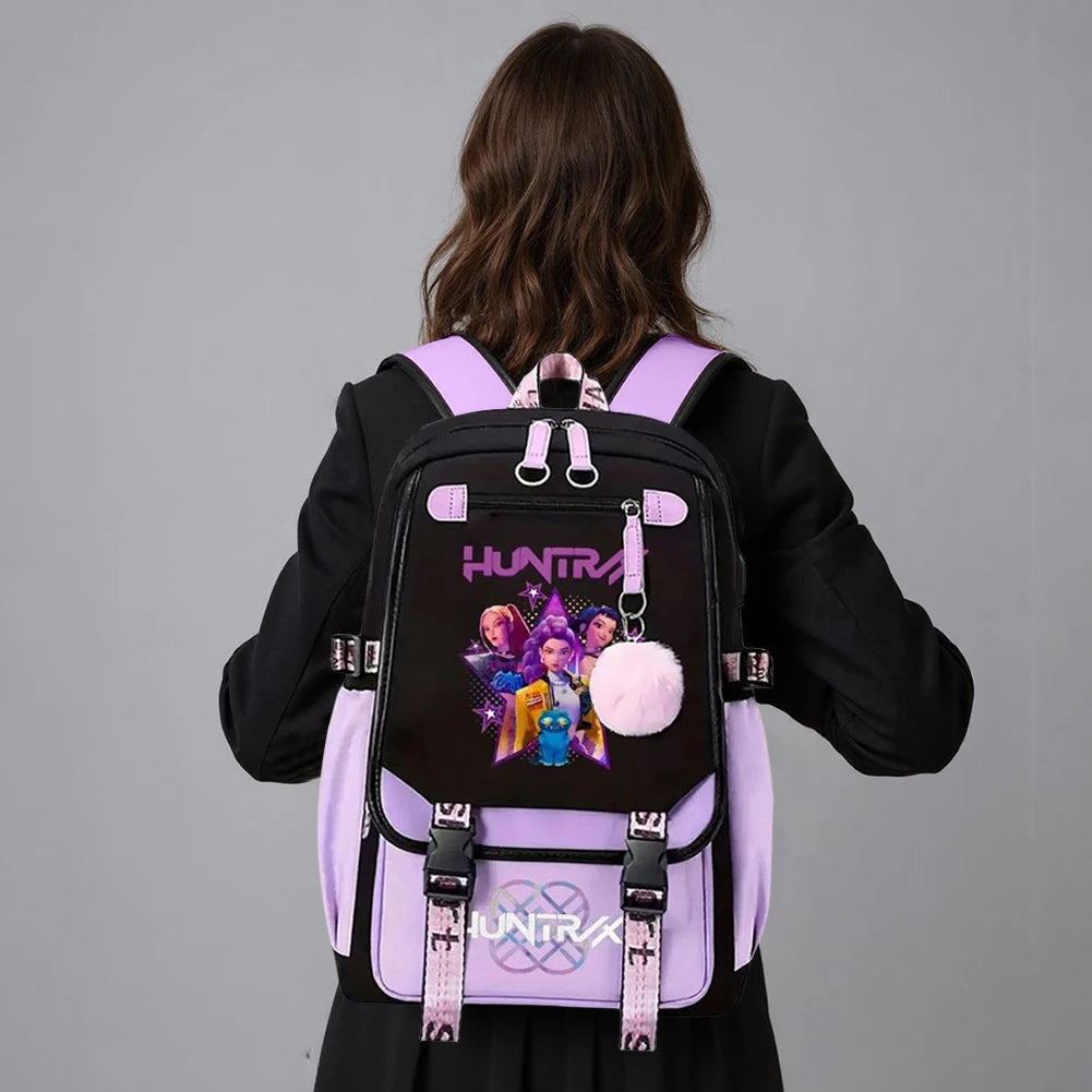 K-Pop Demon Hunters -  Bookbag Student Anime Kawaii School Bags USB Charging Backpack Teenagers Large Capacity Slayer Rucksack