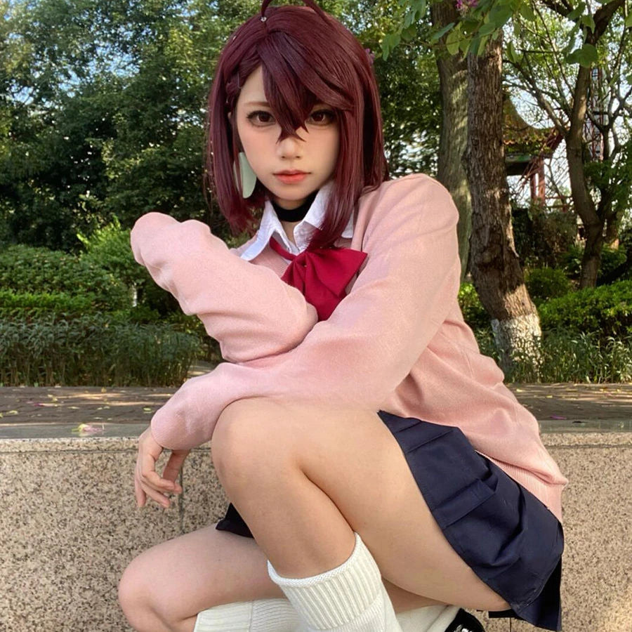 Dandadan: JK Uniform Ayase Momo Cosplay Sweather Suit High School Students Outfits Skirt COS Costume Carnival Party Pink