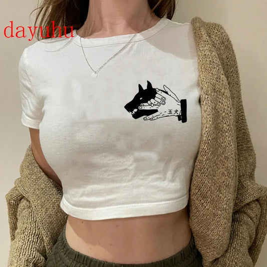 Jujutsu Kaisen: T Shirt Gojo Satoru Tops Yuji Itadori Cropped Tees T-shirt