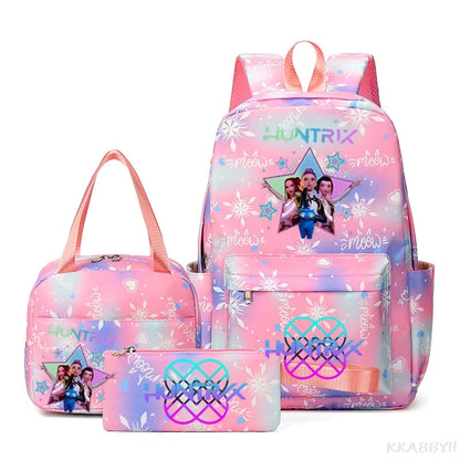KPop Demon Hunters : Backpack 3pcs set School Bag Lunch Bag Pencil Case Girl Back To School Gift Leisure Mochila Teens Travel Bags