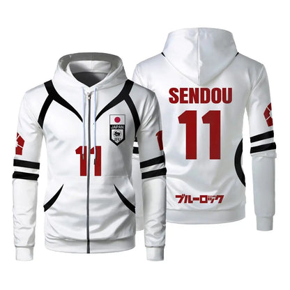 Blue Lock: U20 Team Zipper Hoodie Autumn Winter Street Trend Long Sleeve Coat Japanese Anime Sae Shidou Casual Sports Sweatshirt