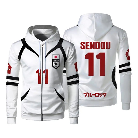Blue Lock: U20 Team Zipper Hoodie Autumn Winter Street Trend Long Sleeve Coat Japanese Anime Sae Shidou Casual Sports Sweatshirt