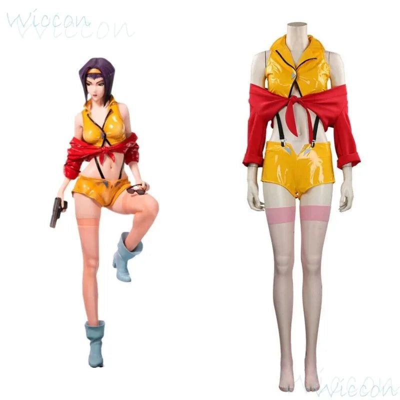 Cowboy Bebop: Anime Faye Valentine Cowboy BEBOP Cosplay Costume Prop Red Yellow Uniform Sexy Hot Suit Party for Women Comic-Cons;3,k8't,