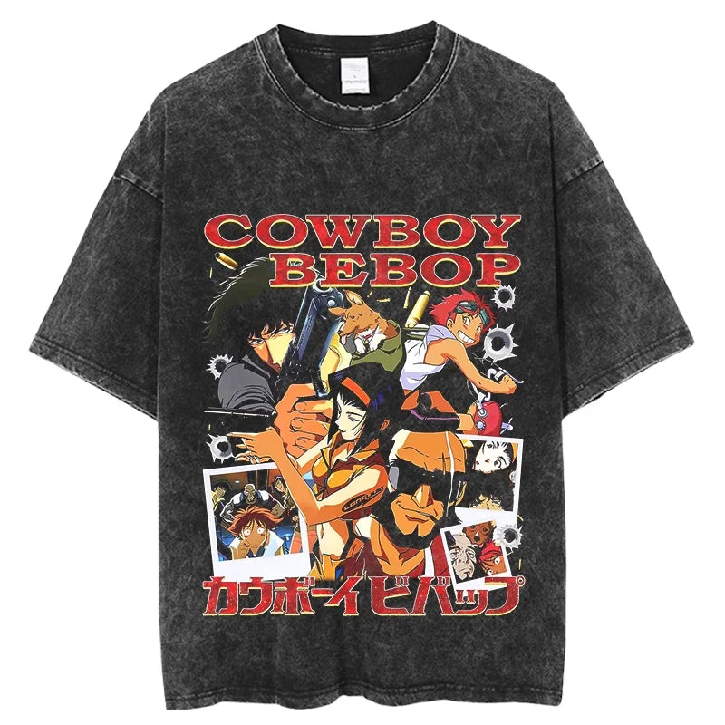 Cowboy Bebop: Vintage Washed T-Shirt Denim Harajuku Cotton Fashion Streetwear Neutral Top  Harajuku  Oversized T Shirt