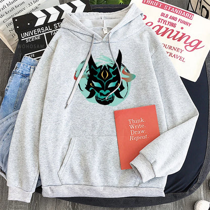 Genshin Impact: Xiao Mask Fangs Anime Print Zipper Hoodies Men Women Harajuku Fashion Long Sleeve Plus Size Zipper Jacket Coat