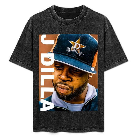 J Dilla: print art T-Shirt Basic Solid Color Short Sleeve Cotton Top