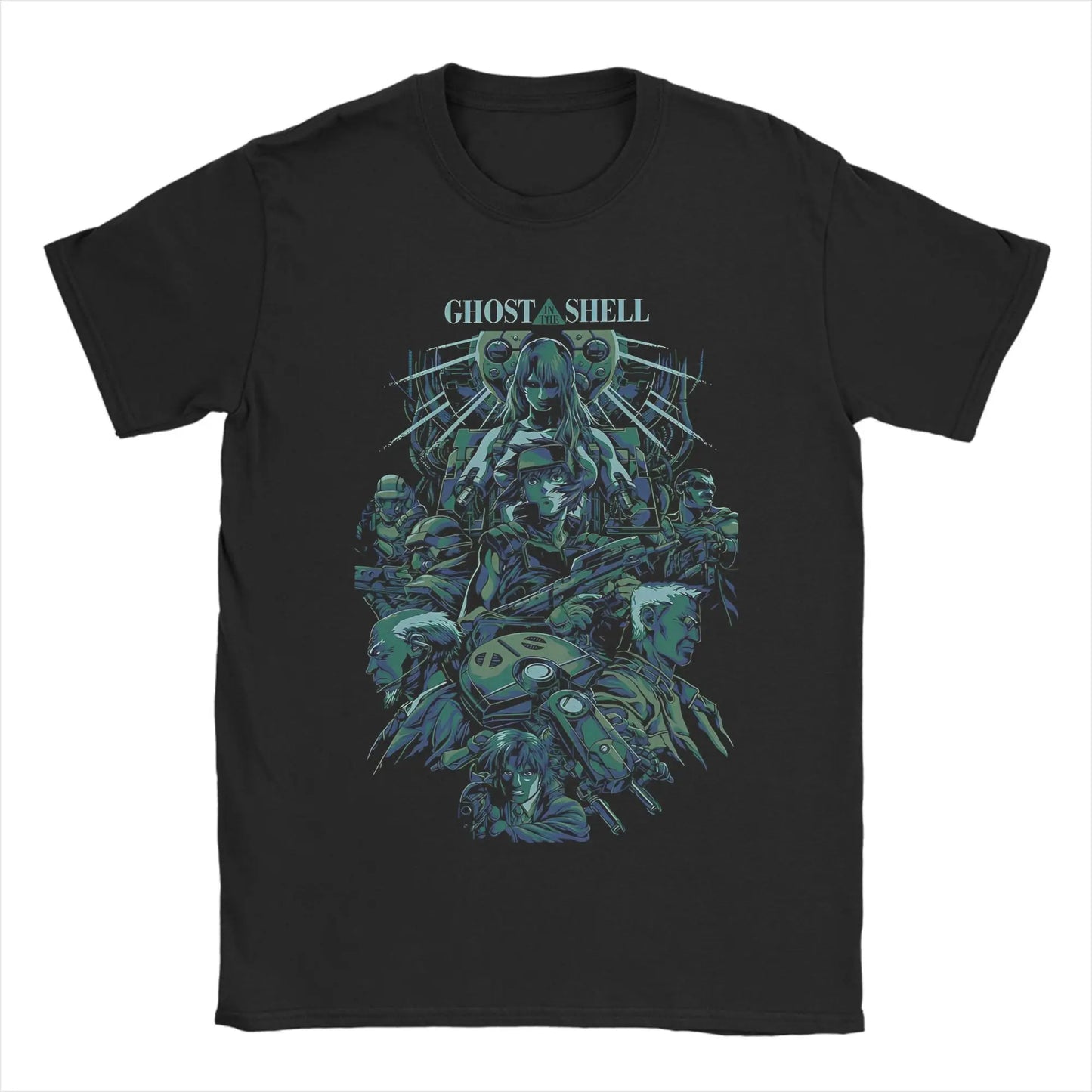 Ghost in the Shell: Major & Japanese Text Print T-Shirt Oversized Black Streetwear Cotton Tee Anime Sci-Fi Aesthetic