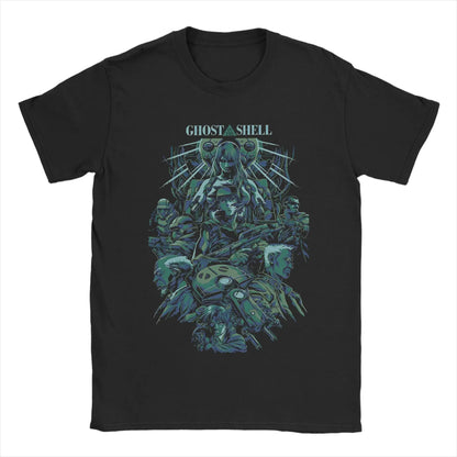Ghost in the Shell: Major & Japanese Text Print T-Shirt Oversized Black Streetwear Cotton Tee Anime Sci-Fi Aesthetic