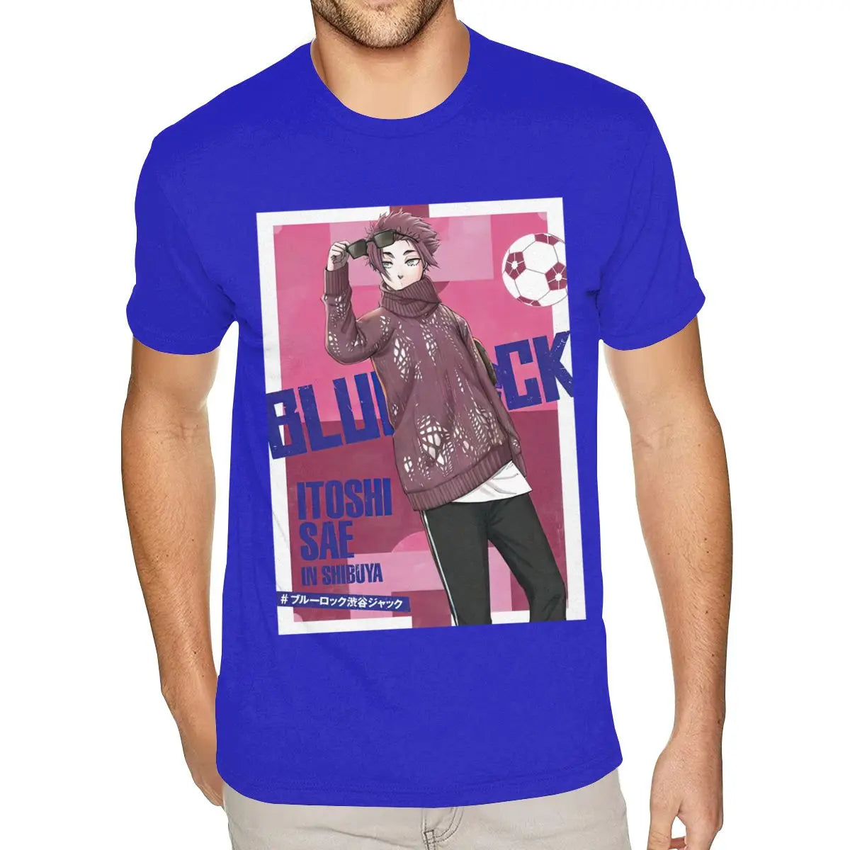 Blue Lock: Short Sleeve Crew Neck Natural Cotton Itoshi Sae TShirt Worlds Boyfriends S T Shirt