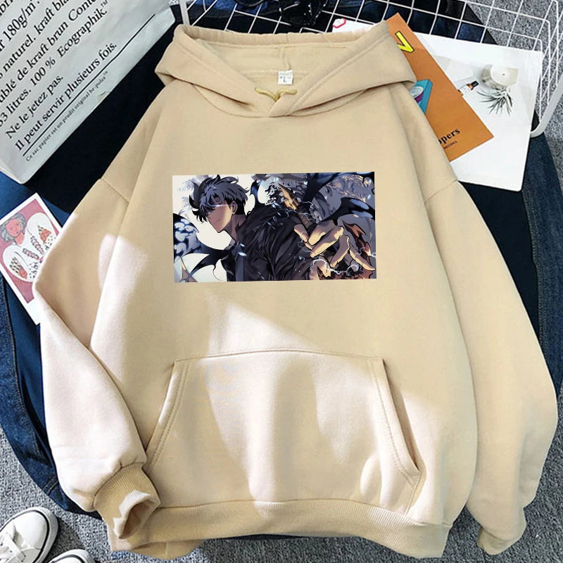 Solo Leveling: Hoodies Oversized Streetwear Long Sleeves Korean Style Popular Classic Simple
