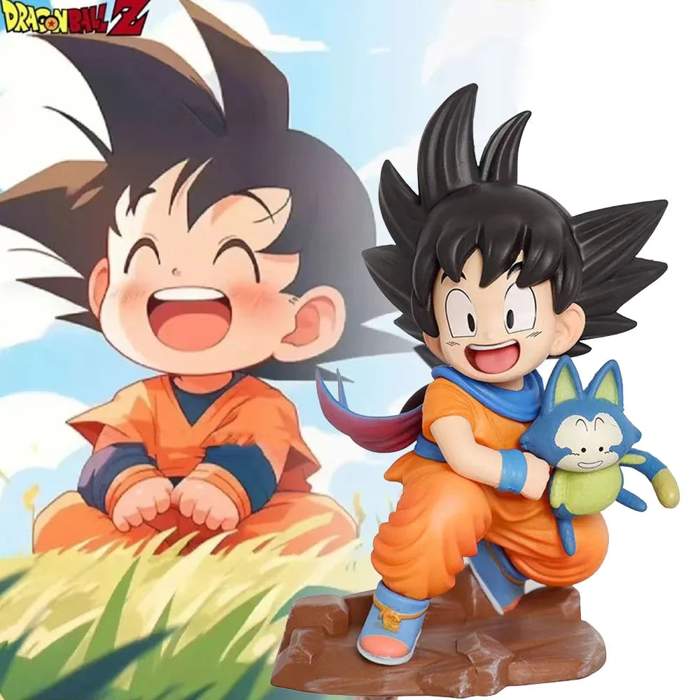 Dragon Ball: Childhood Little Goku Hugs Puer Ya Mu Tea Little Follower Figures Doll Pvc Model Statue Collection Toys Ornamen Gift