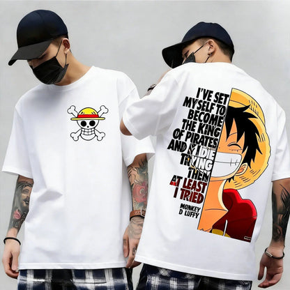 New Men's One Piece Print T-Shirt, Harajuku Style, 100% Cotton, Roronoa Zoro and Luffy Print, Loose Fit Short Sleeve