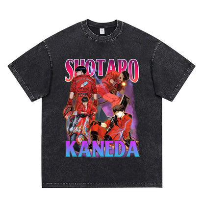 Akira: Washed Vintage T Shirt Science Fiction Cartoon Movie Shotaro Kaneda T-shirt Cotton Casual T-shirt