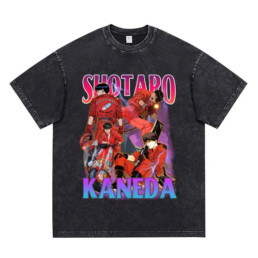 Akira: Washed Vintage T Shirt Science Fiction Cartoon Movie Shotaro Kaneda T-shirt Cotton Casual T-shirt