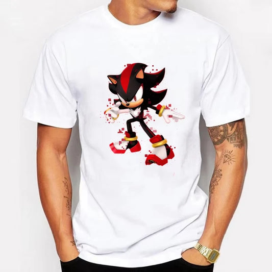 Sonic The Hedgehog: Adult Cotton T-shirt Fashion Printed Top Anime Clothes Short Sleeve Clothing Shadow The Hedgehog