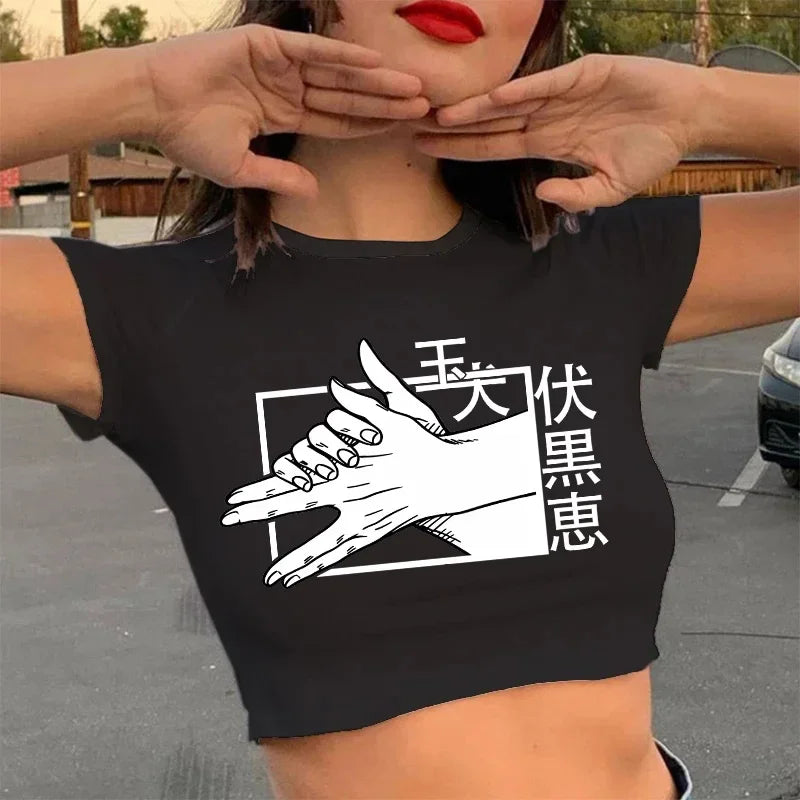 Jujutsu Kaisen: T Shirt Gojo Satoru Tops Yuji Itadori Cropped Tees T-shirt